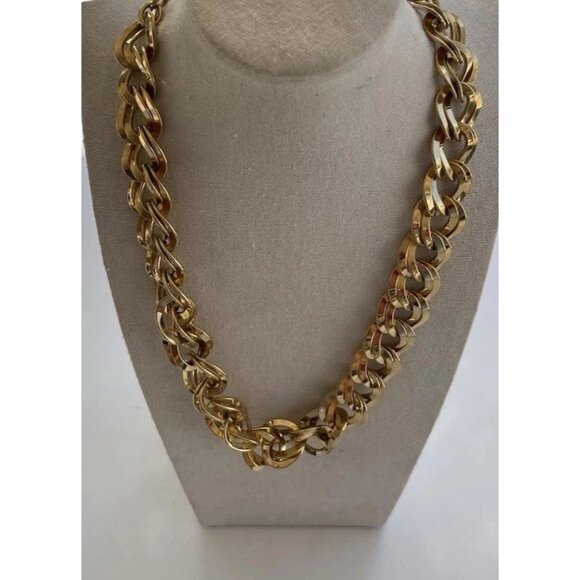 Vintage Monet Gold Tone Chunky Flat Double Curb Link Chain Necklace Signed 20” - Picture 5 of 11